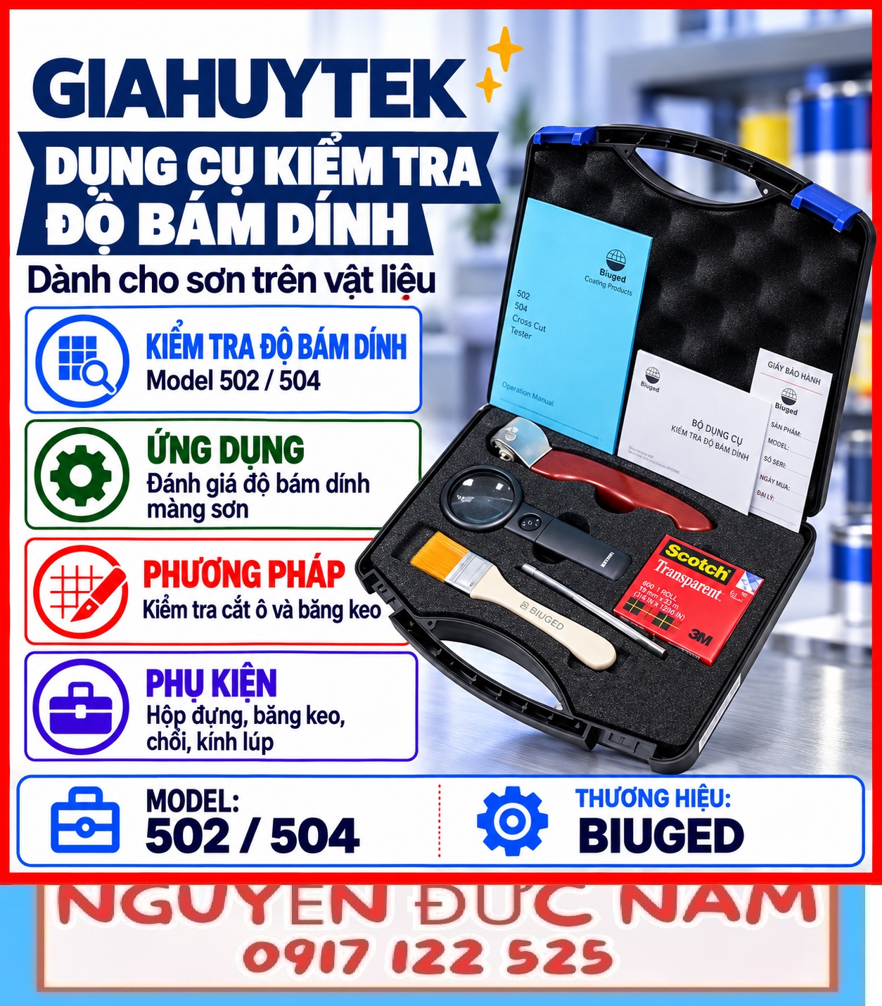 Bộ kiểm tra độ bám dính sơn Biuged BGD 502 và BGD 504
